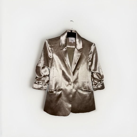 cinq a sept Jackets & Blazers - Cinq a Sept Kylie Ruched Sleeve Blazer Champagne GoldMetallic Size 00 Party Glam